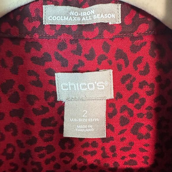 Chico’s women’s blouse button up red cheetah print animal print electric grandma - Picture 3 of 7